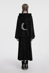 womens plus size black velvet witchy occult cloak  with hood