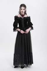 black velvet lace-up ruffle top