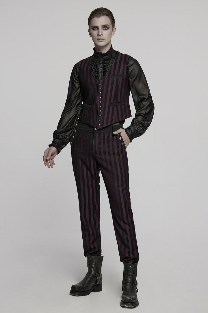 mens pirate goth red and black dark striped pants