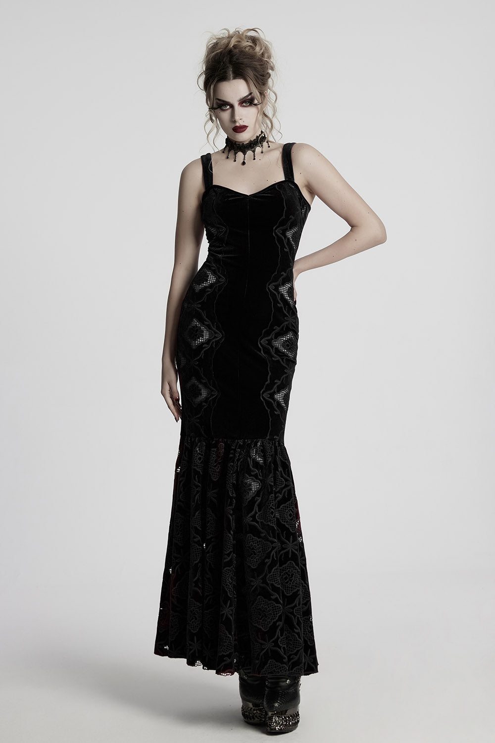 velvet fishtail bodycon dress