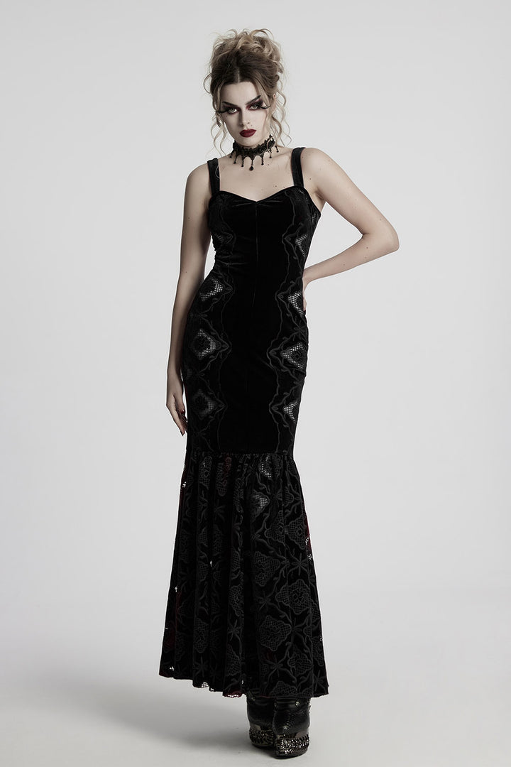 velvet fishtail bodycon dress