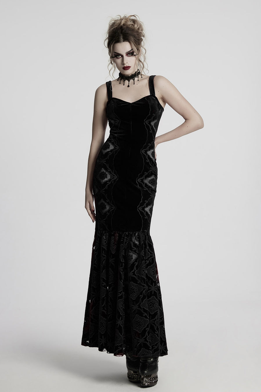 velvet fishtail bodycon dress