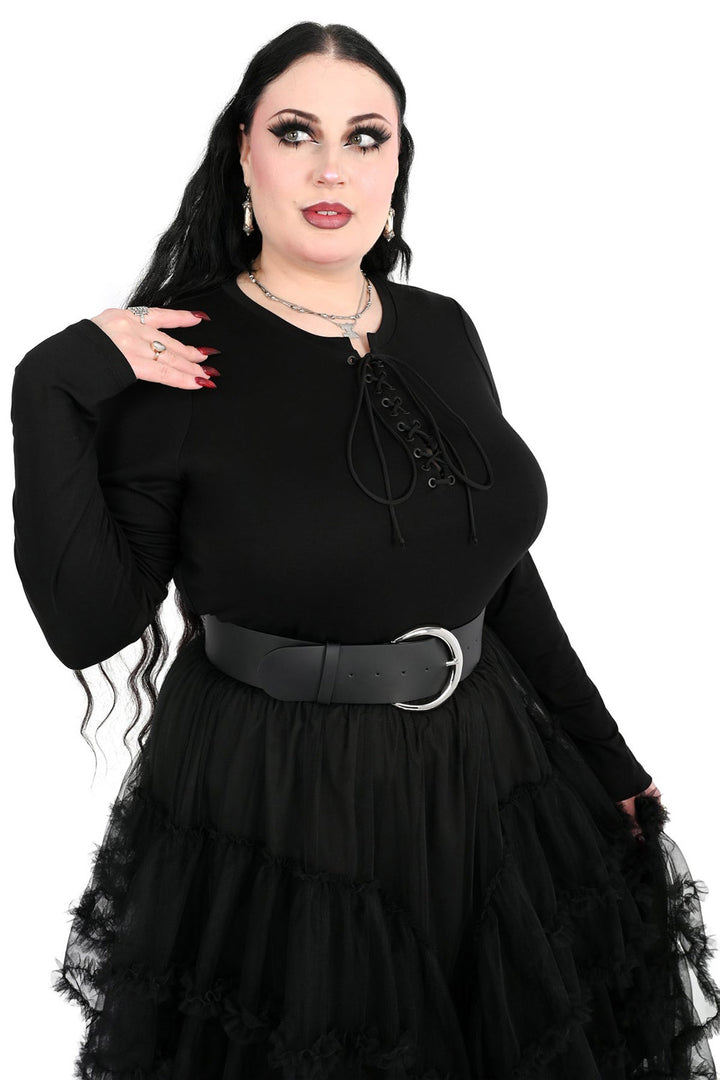 gothic rayon lace up long sleeve top