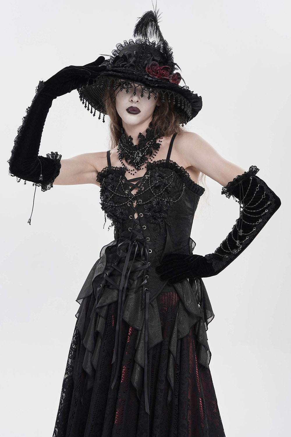 womens lace-up asymmetric hem gothic top 