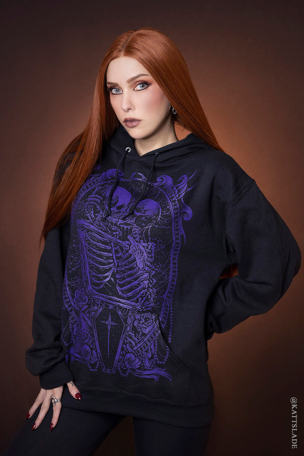 goth kissing skeleton hoodie