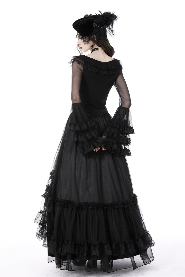 mesh and lace long sleeve lace top