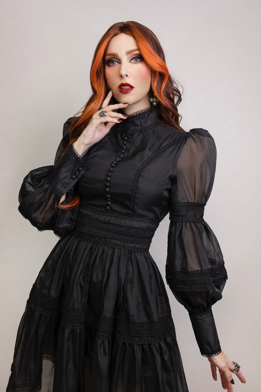old fashioned puff sleeve gothic black dress