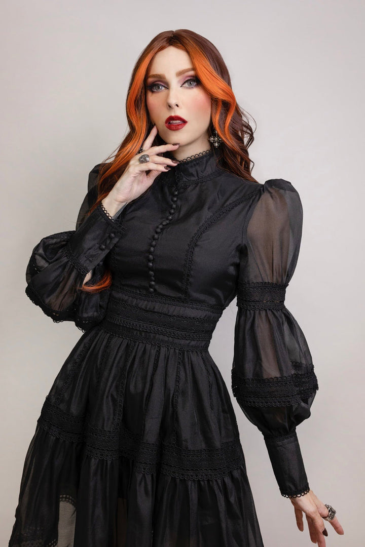 old fashioned puff sleeve gothic black dress