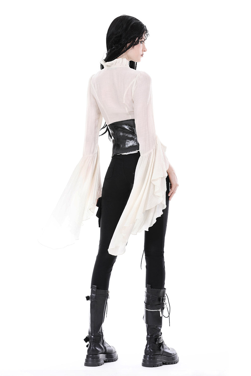 womens romantic cream long sleeve flared blouse