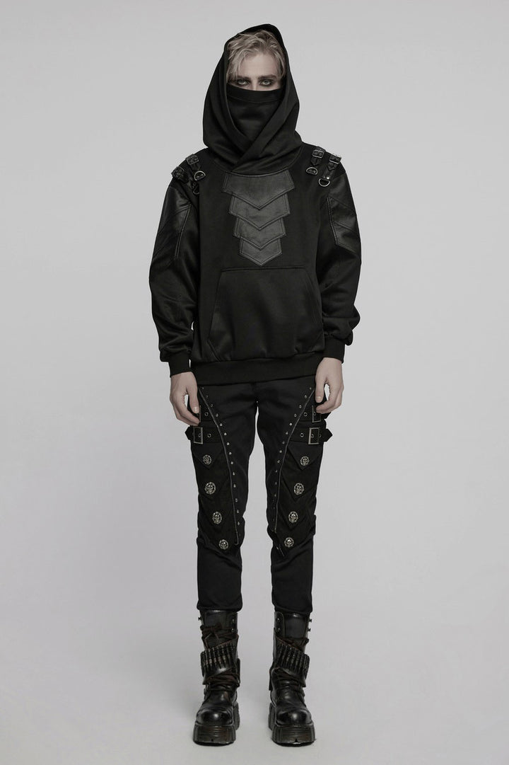 mens techwear hoodie with stand collar