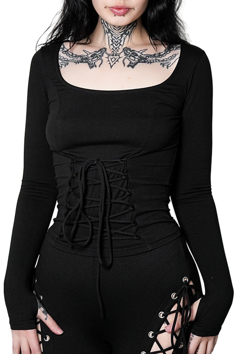 forest ink gothic lace-up sleeve top