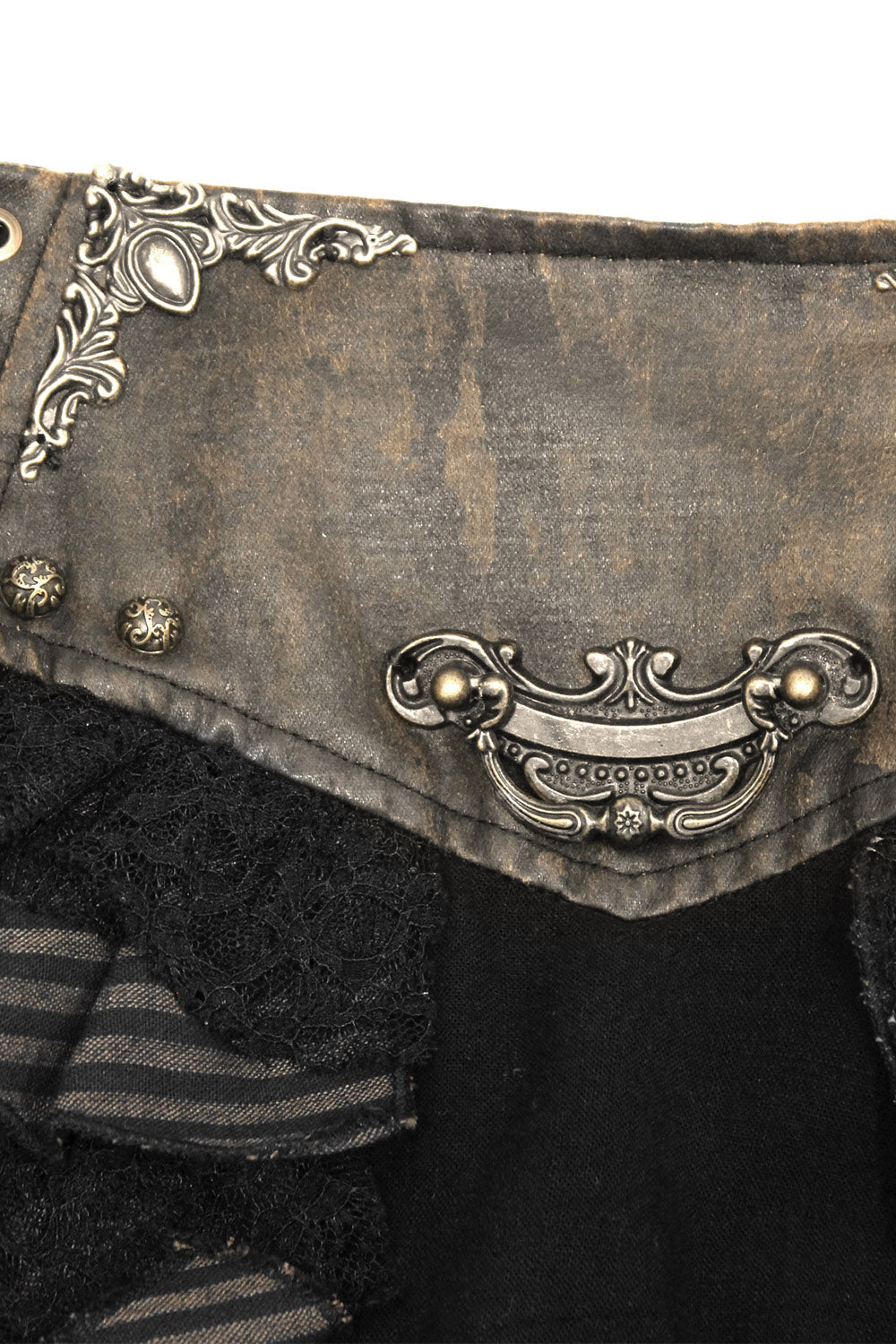 bronze antiqued high-waisted short ruffled skirt