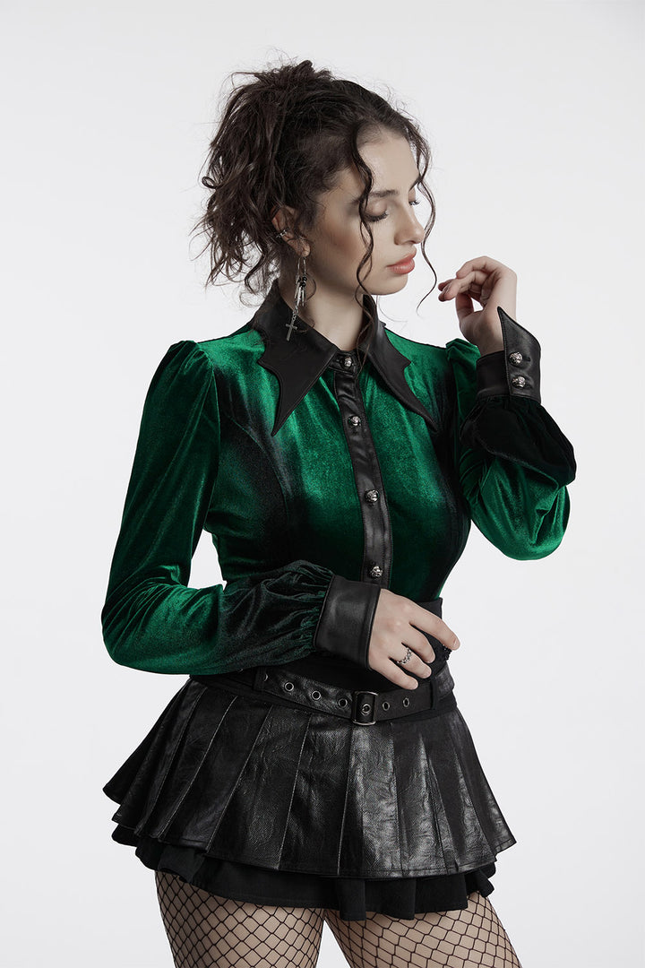 black batwing collar green velvet shirt 