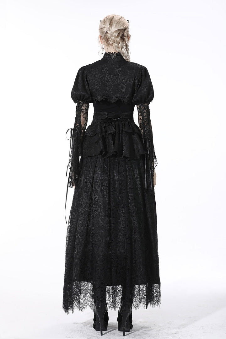 layered lace-up long black skirt
