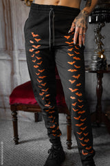 gothic sweat pants with printed bats