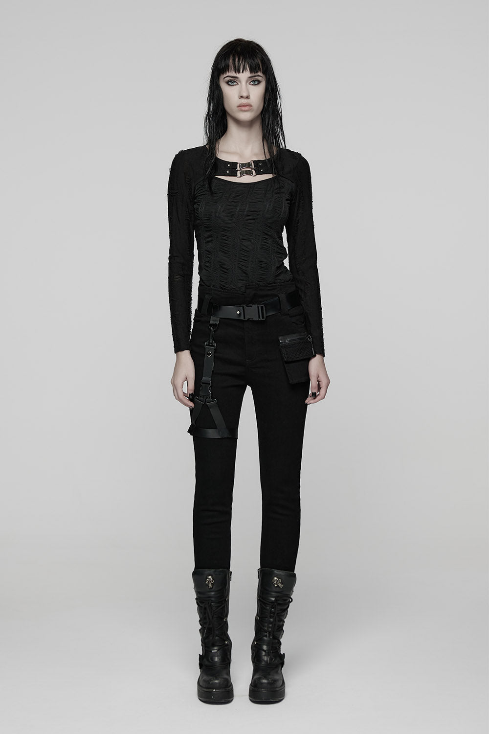 keyhole cutout long sleeve gothic top