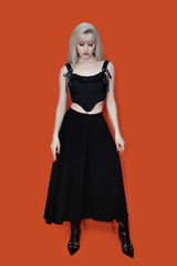 casual comfy goth black midi length skirt