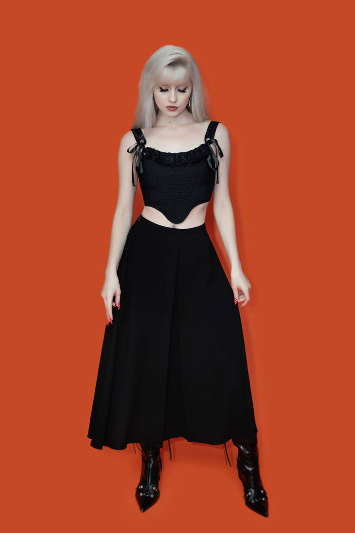casual comfy goth black midi length skirt