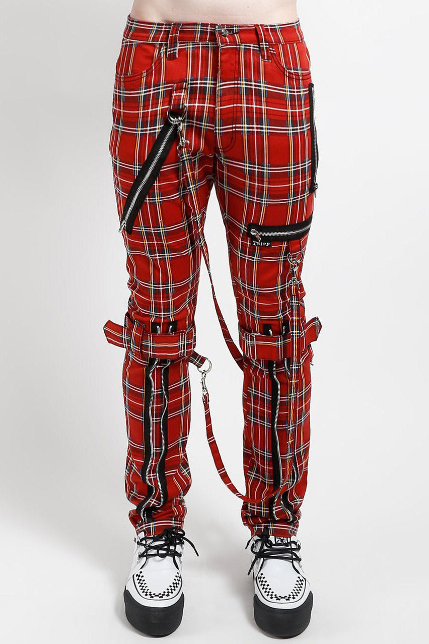 mens tripp nyc skinny fit red plaid pants