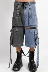 Tripp NYC X-Strap Split Denim Pants [BLACK DENIM/INDIGO BLUE]