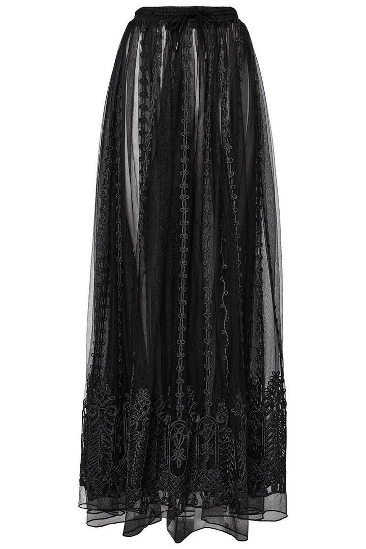 Rose Cathedral Embroidered Sheer Maxi Skirt