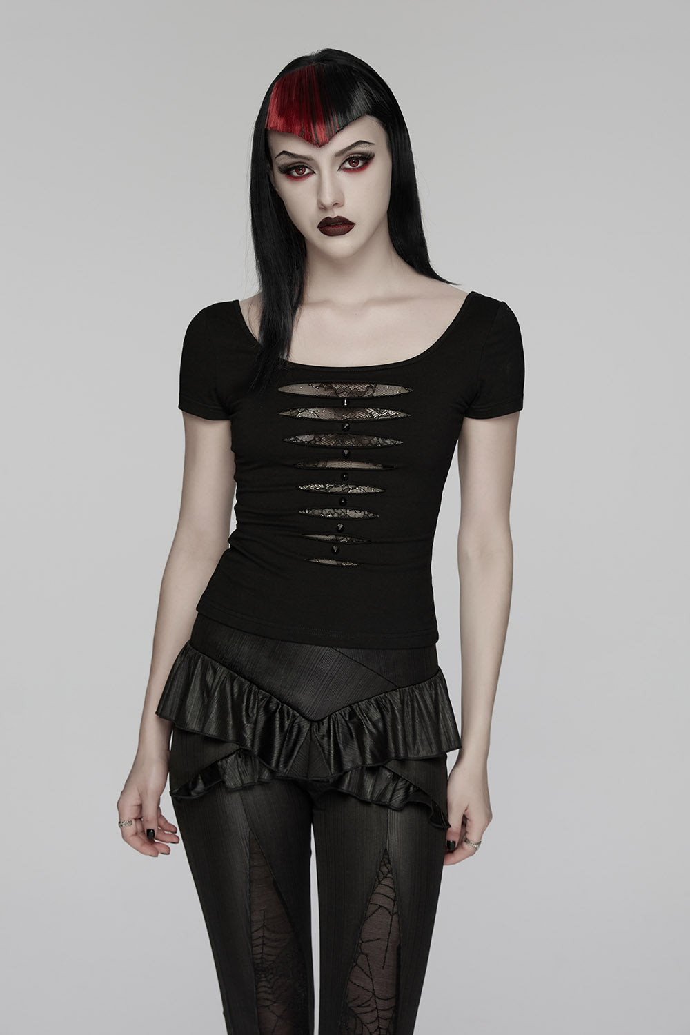 gothic womens short sleeve shredded top