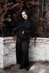 romantic black long sleeve puff shoulder gothic blouse for women