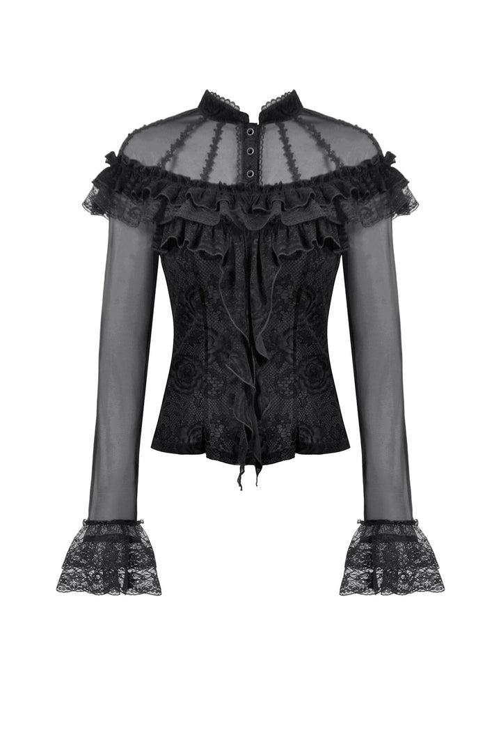 elegant romantic goth ruffled long sleeve top