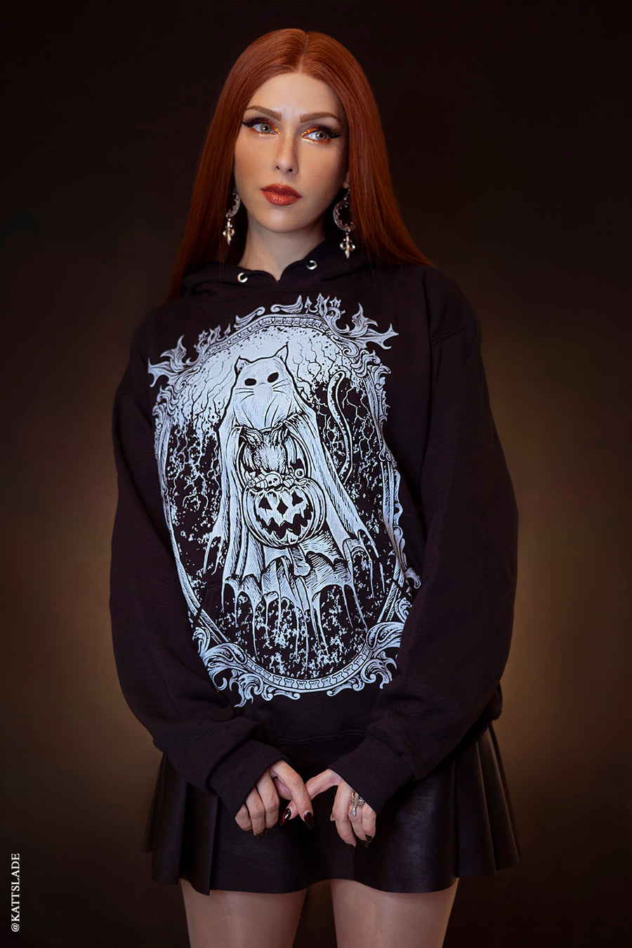 womens creepy cat hoodie