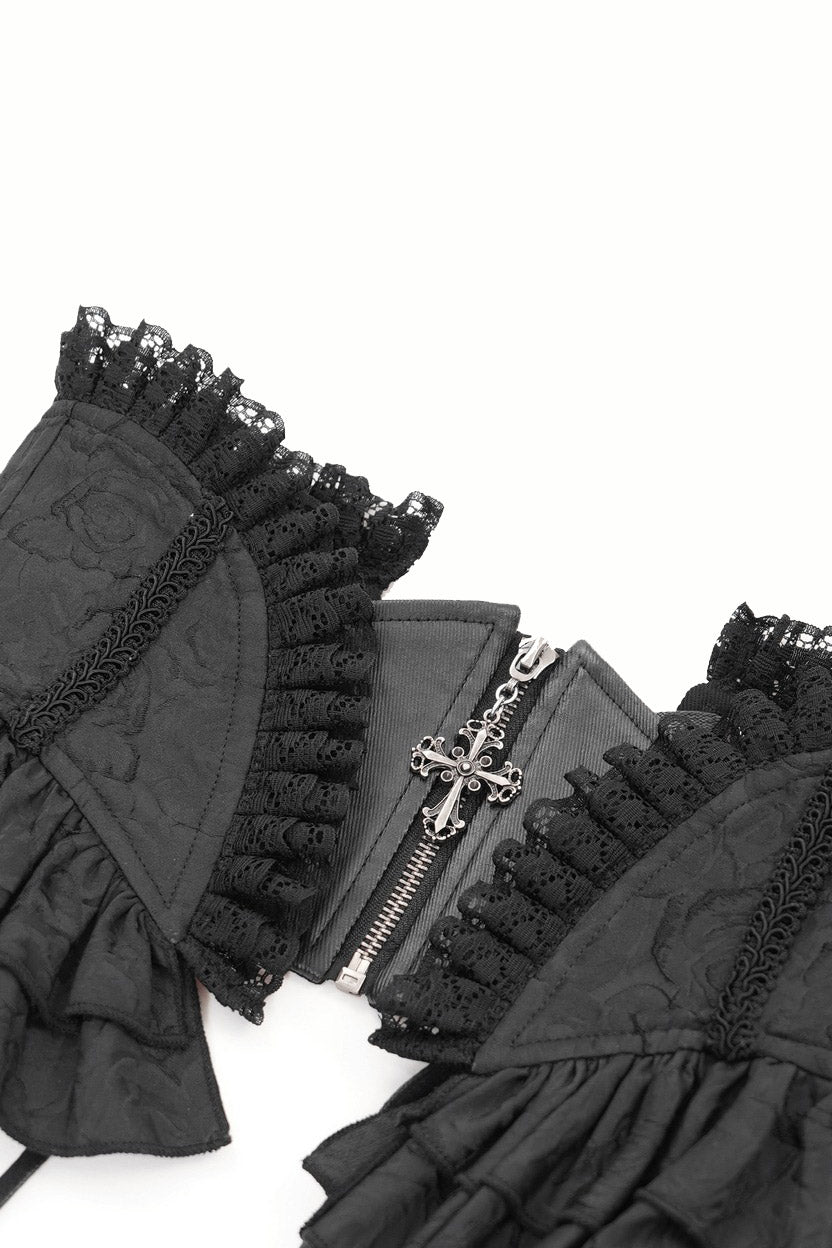ruffled gothic corset belt with front Zipper closure 