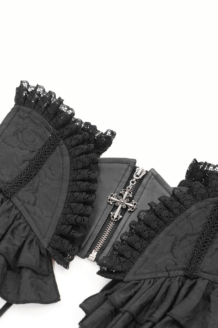 ruffled gothic corset belt with front Zipper closure 
