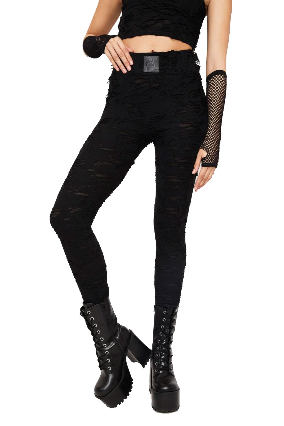 womens high waisted black distressed leggings