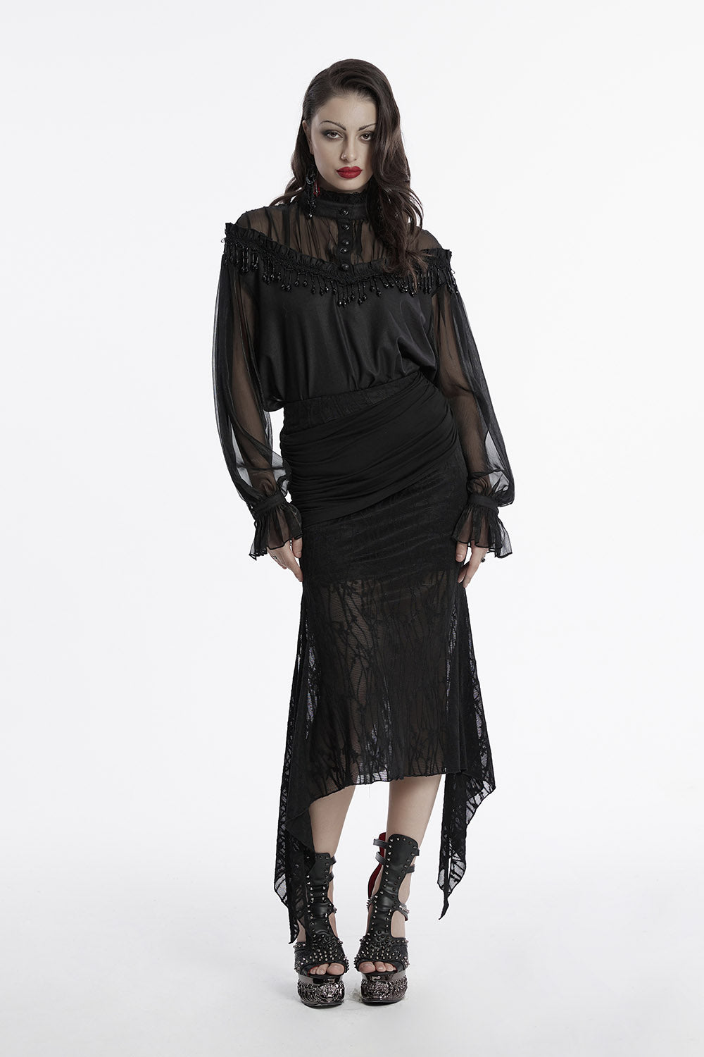 Gothic Gentleman Sheer Shirt with Chiffon Ruffle