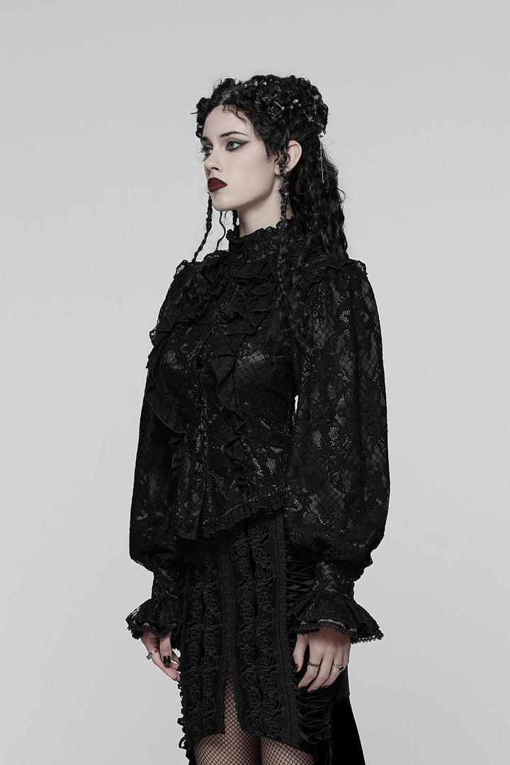 ruffled high collar billowy sleeve gothic top