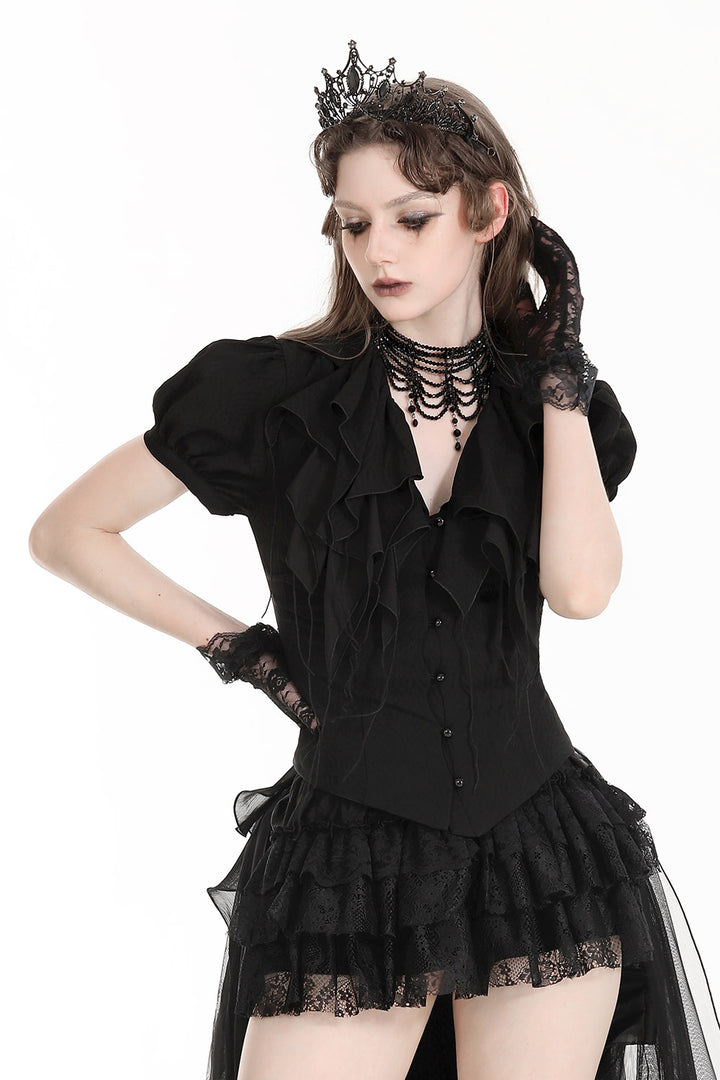 gothic ruffled button-up blouse