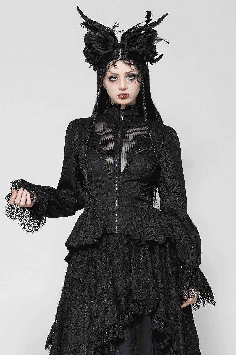 damask fabric peplum hem long gothic victorian jacket