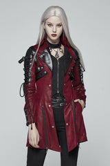 Vampiren Cyber Goth Leather Coat [BLOOD RED]