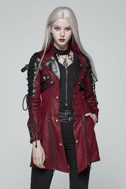 Vampiren Cyber Goth Leather Coat [BLOOD RED]