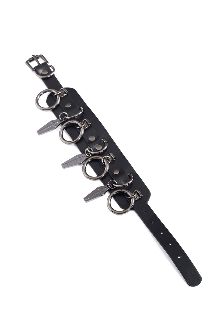 gothic vegan leather choker with coffin charms