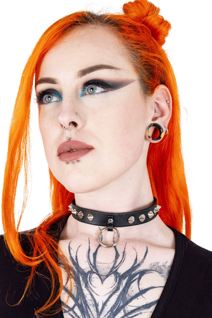 vegan leather e-girl spiked choker necklace