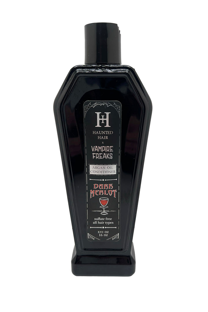 gothic wine scented conditioner in a black coffin bottle