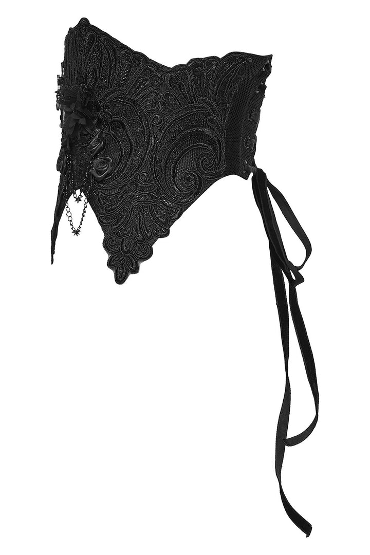 embroidered black lace corset with chains 