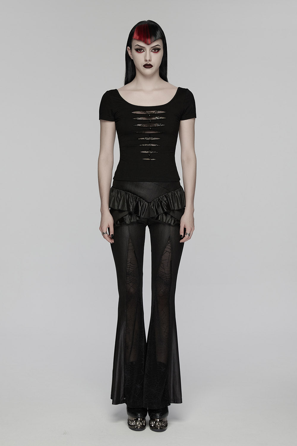 emo womens short sleeve shredded top