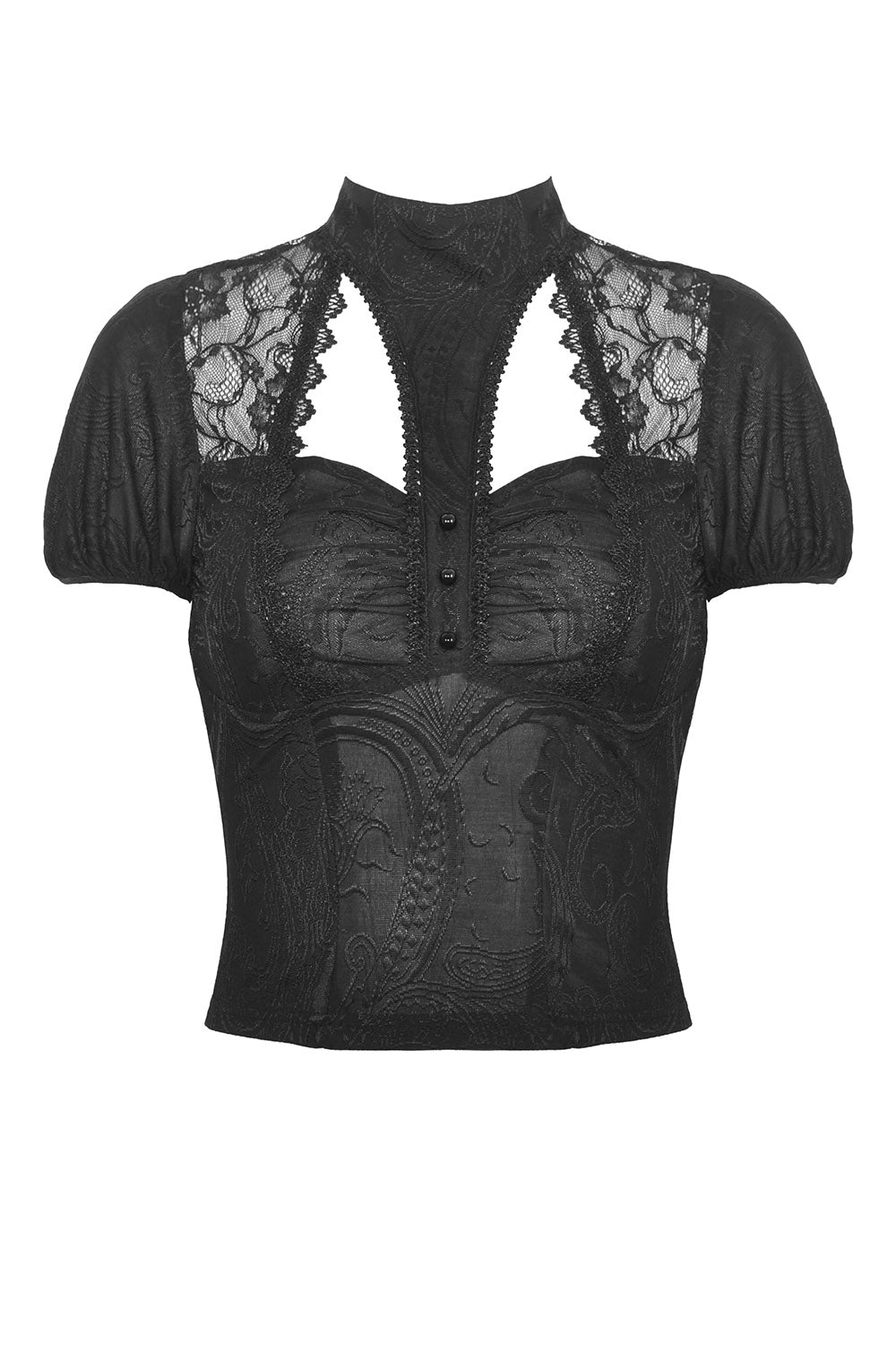 black damask buttoned short sleeve lolita top