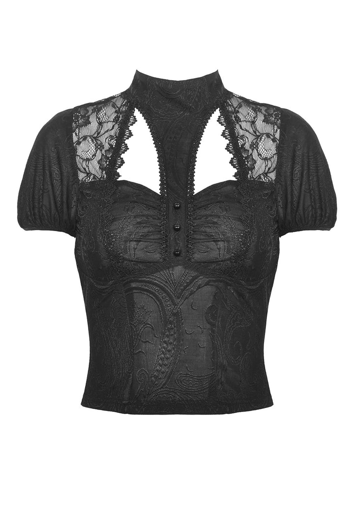 black damask buttoned short sleeve lolita top