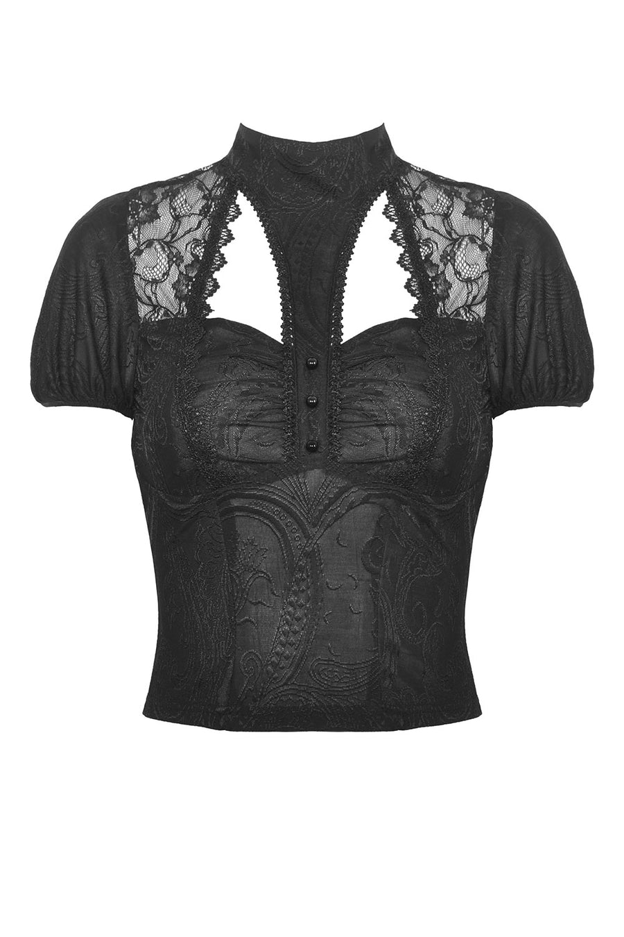 black damask buttoned short sleeve lolita top