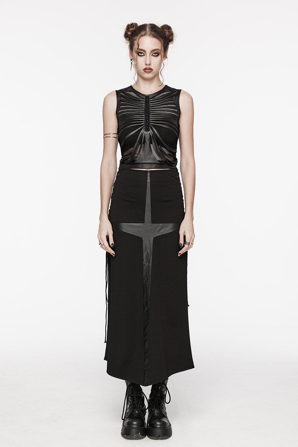 Gothic Cross High - Waisted Maxi Skirt - skirts - VampireFreaks - Punk Rave