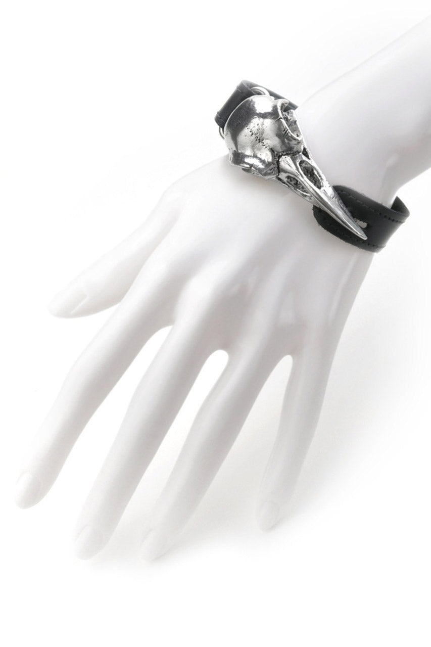 mens edgar allan poe inspired gothic black genuine leather cuff bracelet