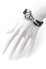 mens edgar allan poe inspired gothic black genuine leather cuff bracelet