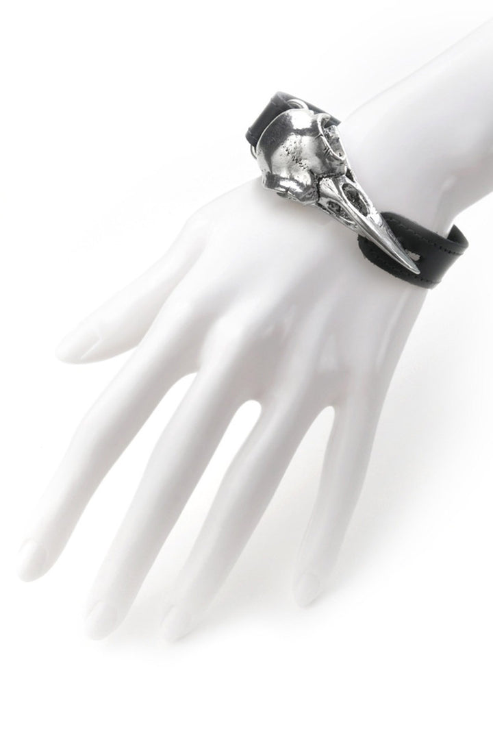 mens edgar allan poe inspired gothic black genuine leather cuff bracelet